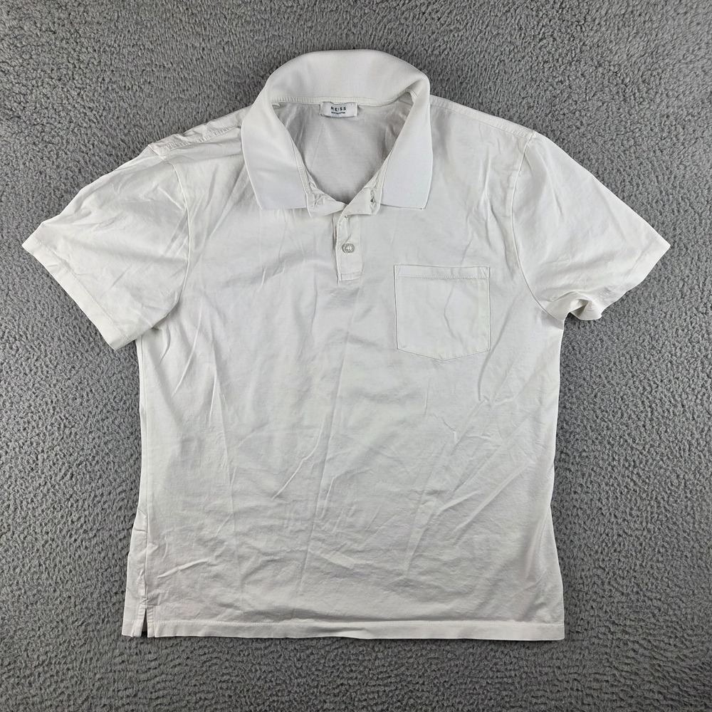 Reiss Mens Polo Shirt L/XL White Cotton